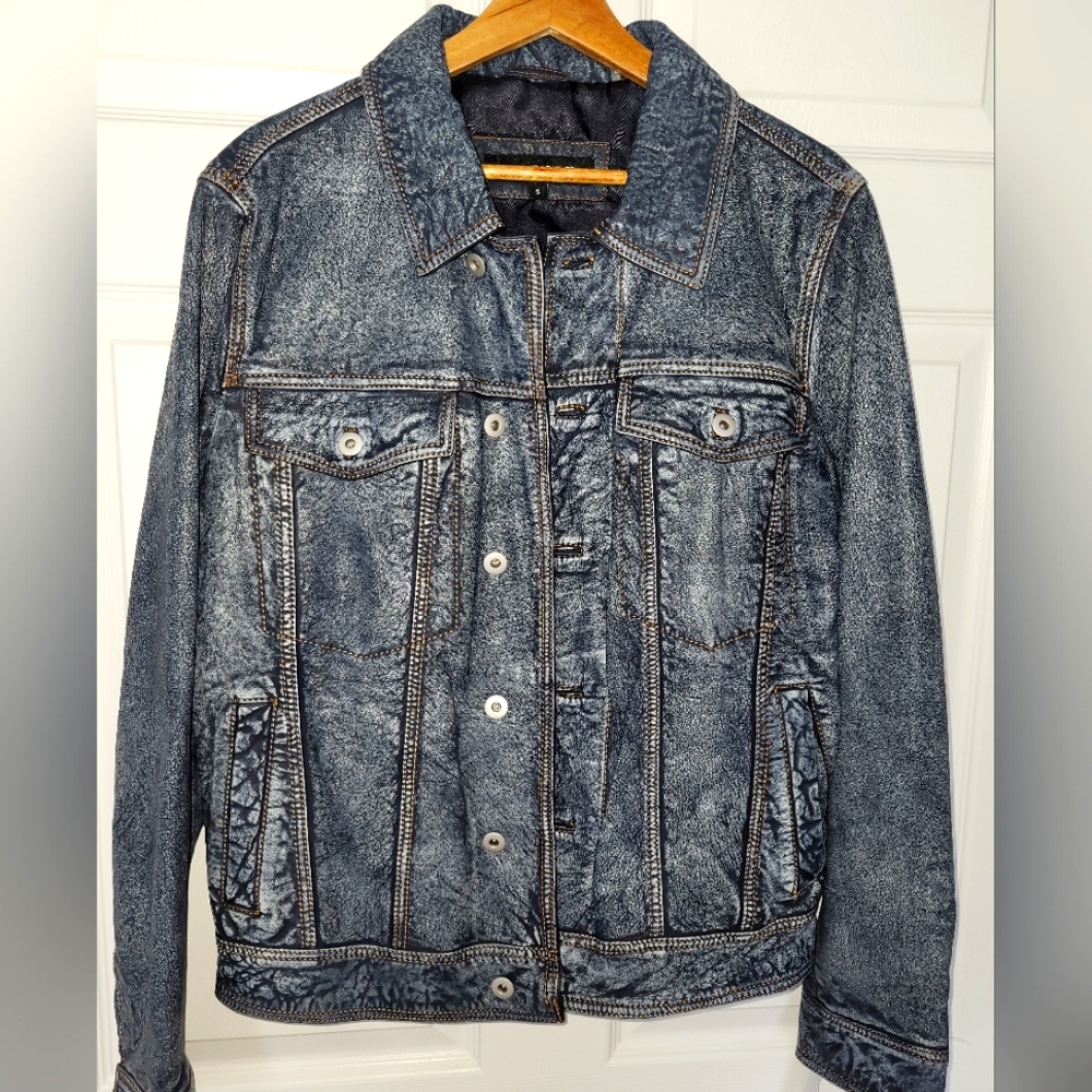 Wilsons Leather Blue Trucker Jean Jacket Small